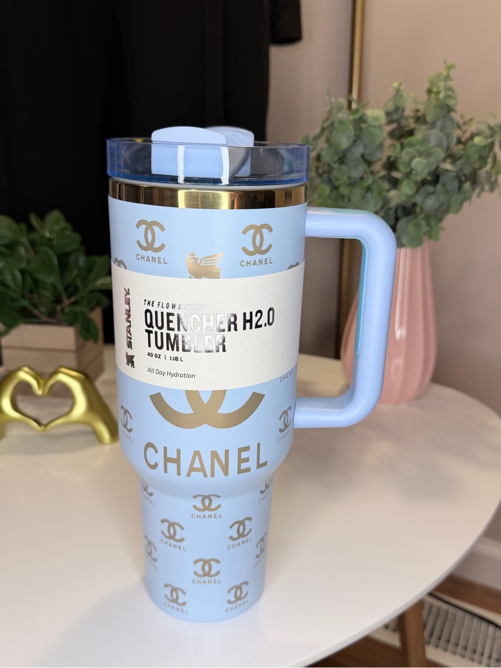 Stanley Light Blue and Gold Quencher Tumbler with Handle